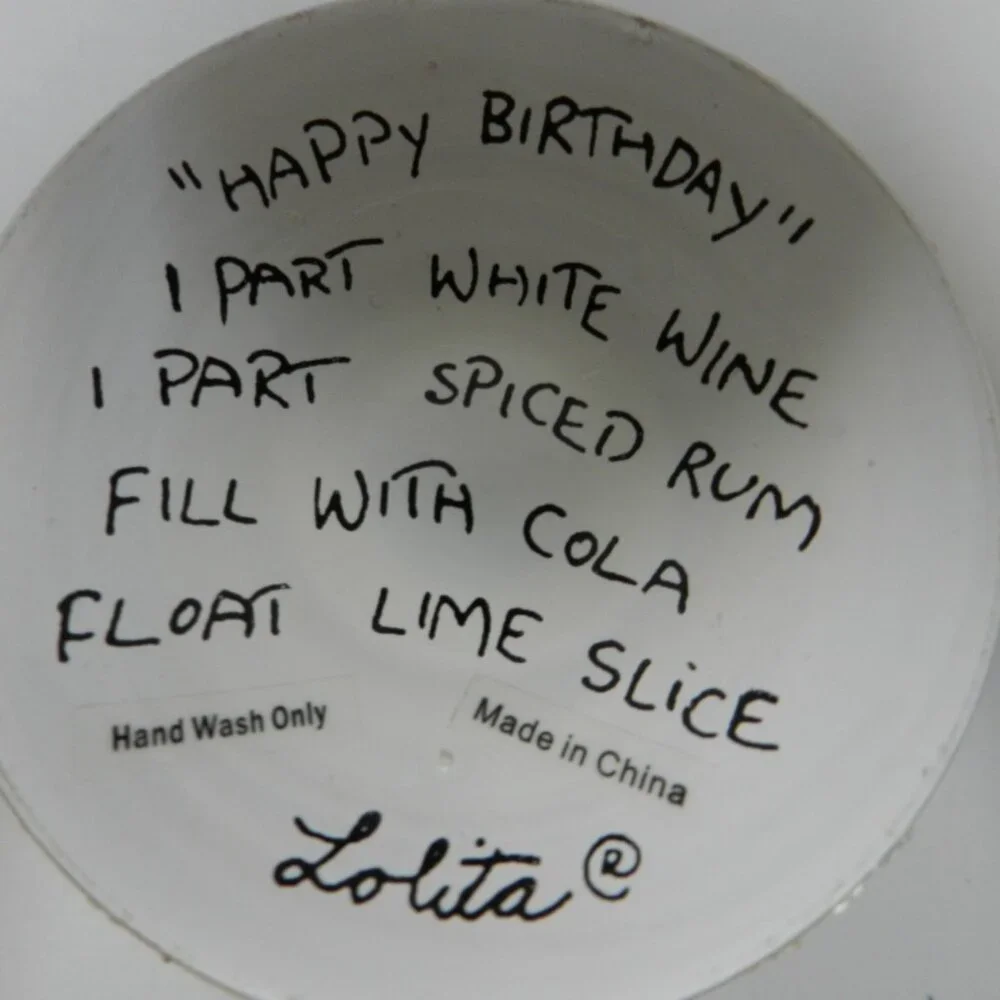 Lolita Happy Birthday Wine Glass Hand Painted Candles Recipe Bottom 15 oz w/ Box